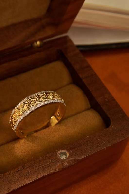 Double diamond rings women 18k gold middle weave textured design ring