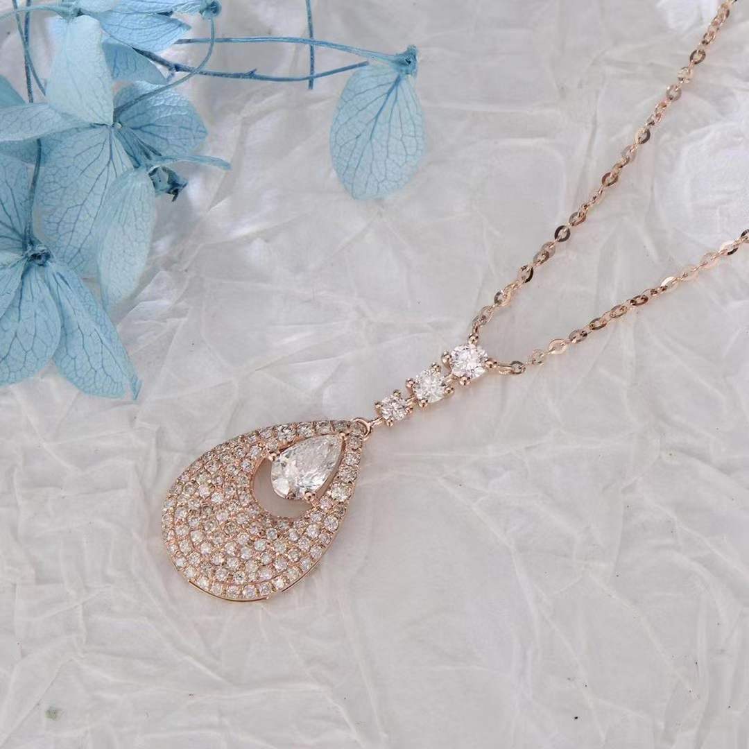 18k Rose Gold Water Drop Natural Diamond Necklace